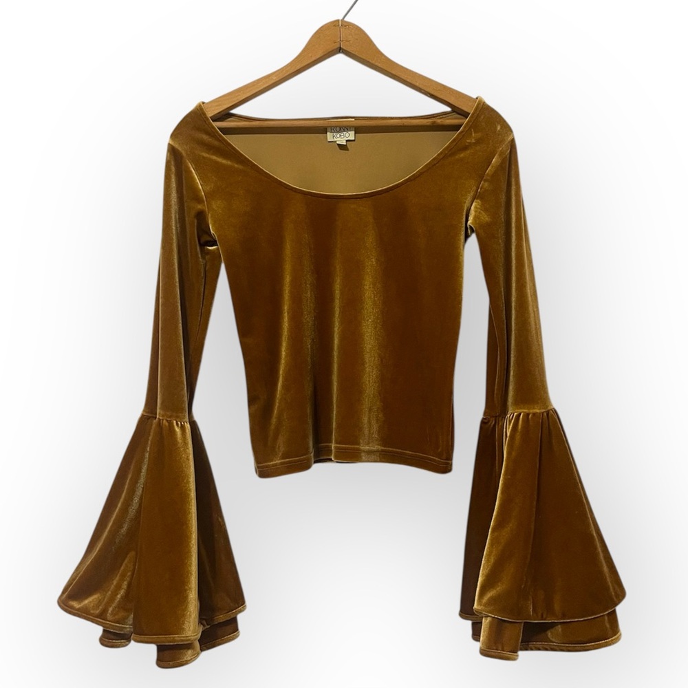 Torn By Ronny Kobo Velvet Bell Sleeve Top